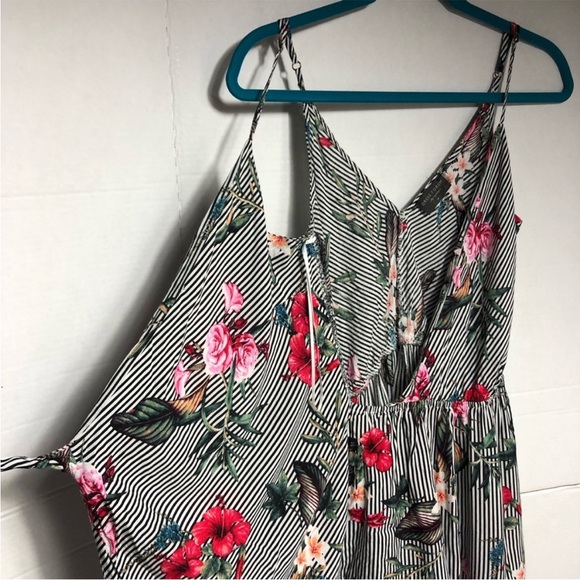 Dress forum wrap front shorts romper floral & stripe girly vacation boho resort - Picture 7 of 14